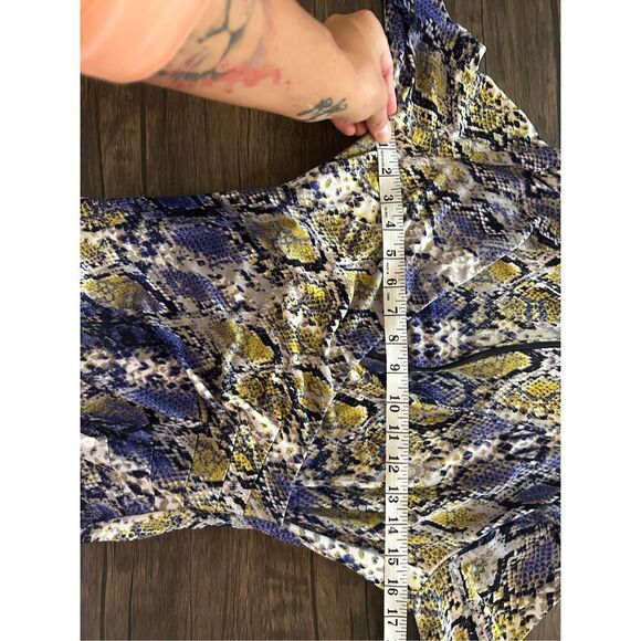 Calvin Klein Multicolored Snake Skin Pattern Faux Wrap Dress Size 4 Purple Yello - Picture 9 of 11